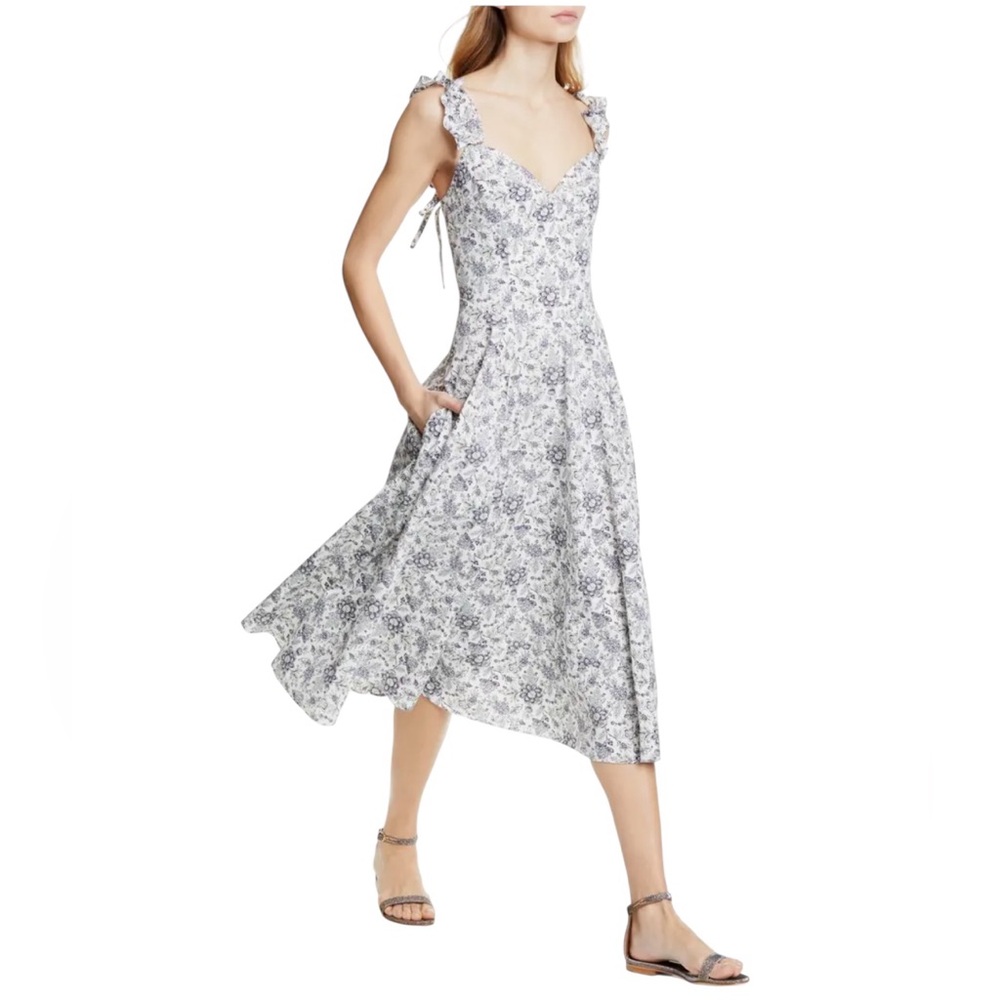 Rebecca Taylor La Vie Provencal Cottage Prairie White Purple Floral Midi Dress S